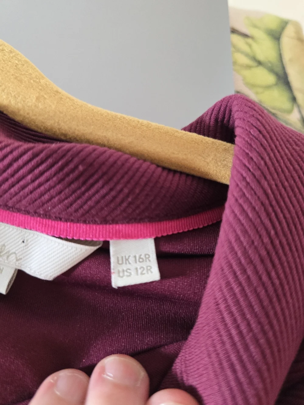 BODEN Maroon Ribbed Scoop Neck 3/4 Sleeve Lined Midi Dress. Ladies 16R - Picture 13 of 13